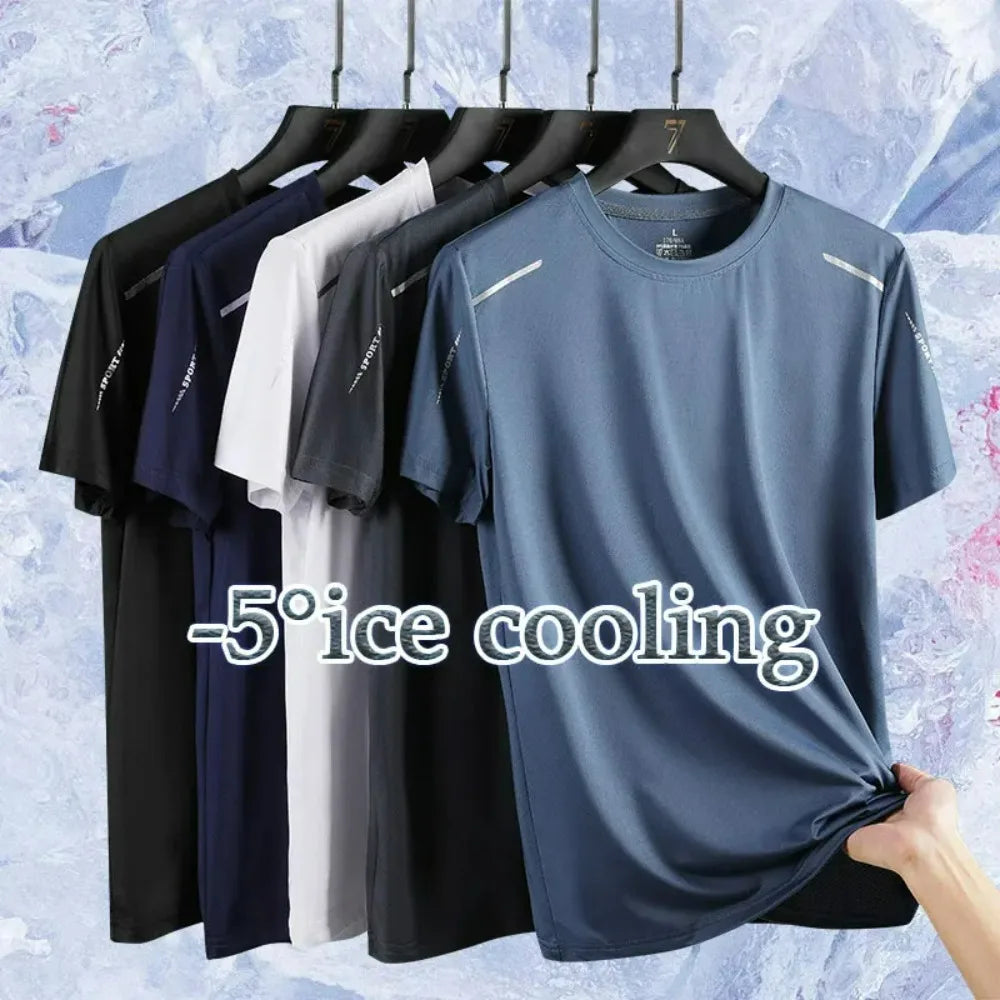 Running T-shirt Reflective Short Sleeve Ice Silk Quick Drying Summer Thin Breathable Fitness Tees Shirt Sportswear Sportsshirt