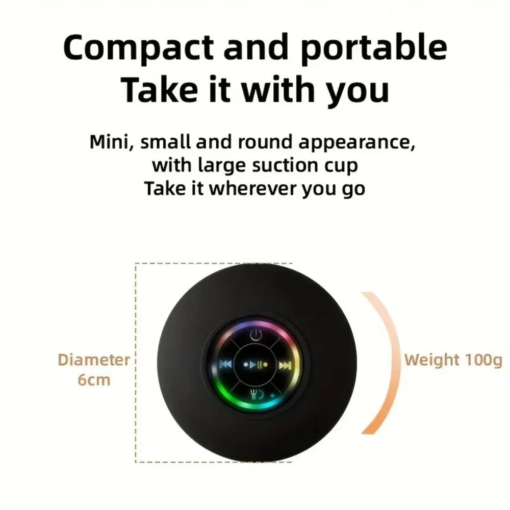 New Bathroom Waterproof Wireless LED Bluetooth Speaker Mini Portable Strong Suction Cup Speaker Outdoor Sports Stereo Speaker