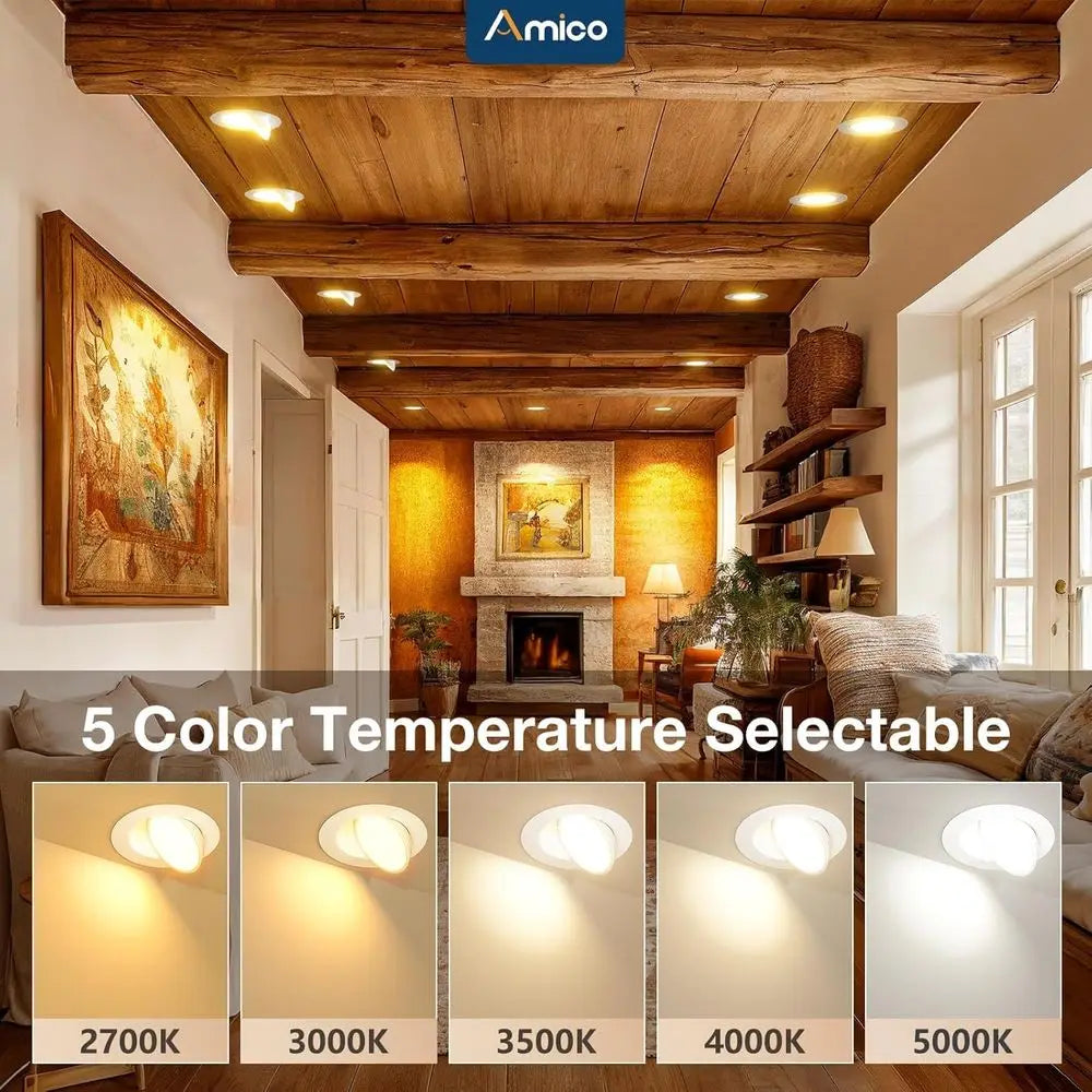 6 Pack 6 Inch 5CCT Gimbal LED Recessed Lighting, 360°&90° Adjustable Eyeball Directional Downlight, Dimmable, 2700K/3000K/3500K/
