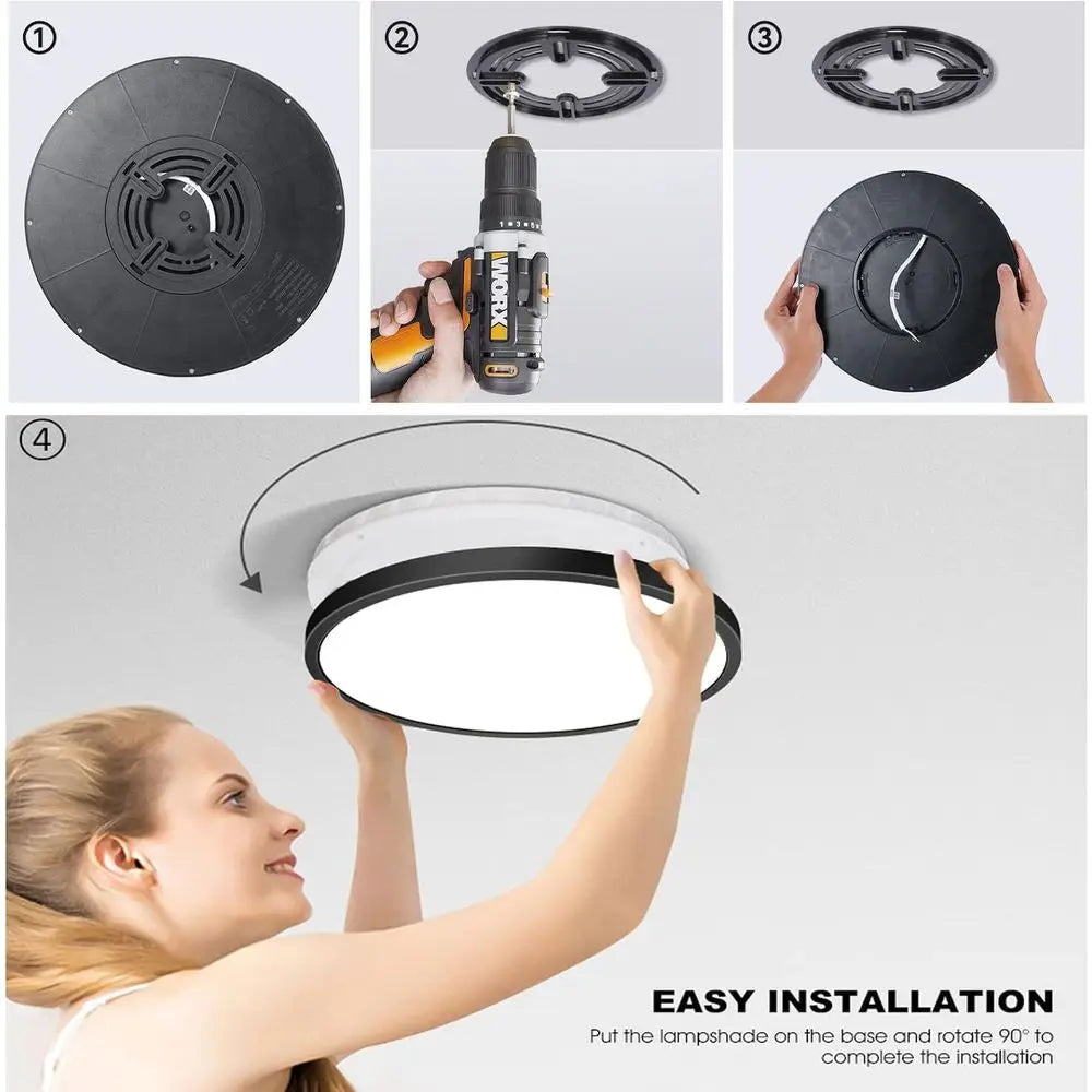 12 Inch 3200LM LED Ceiling Lights, Black 28W Slim Ceiling Light Fixture Round Day White 6000K Thin Round Flat Ceiling Light 120V