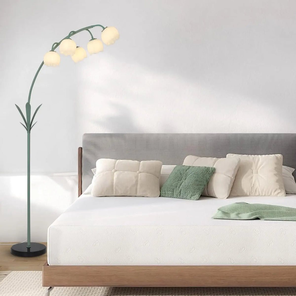 Elegant Arc Floor Lamp with Floral Design, Includes 5 LED Bulbs and Foot Switch for Living Room or Bedroom