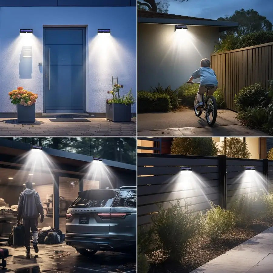 Pack 368 LED Solar Motion Sensor Lights Outdoor, Solar Fence Lights with 3 Lighting Modes, Solar Powered Security Lights Waterpr