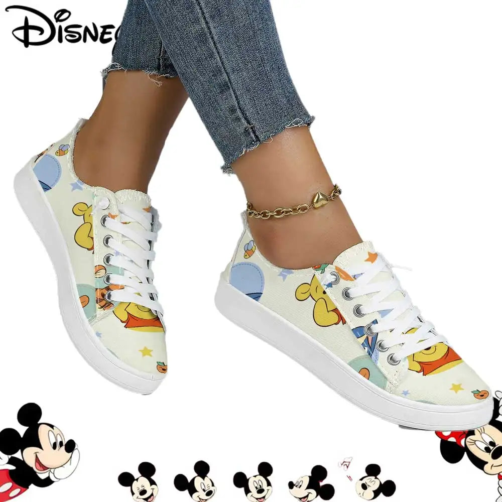 Officially Licensed Disney Winnie the Pooh Low Top Canvas Sneakers – Fruit & Star Print, Breathable Soft Upper Casual Shoes