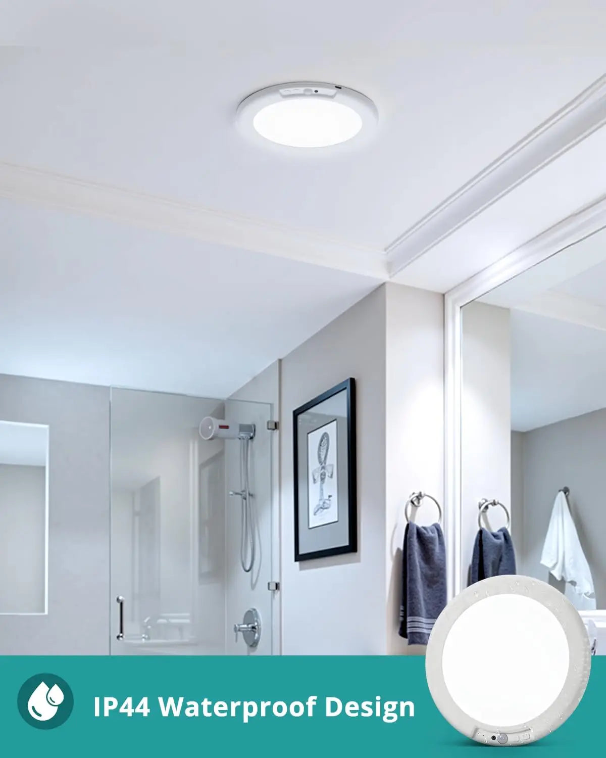 Rechargeable Motion Sensor Ceiling Lights with Remote, Dimmable Timing for Closet Shower, 3000K-6500K