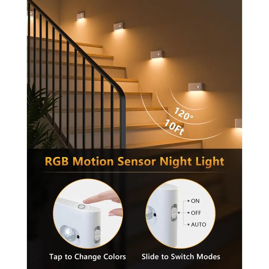 Motion Sensor Night Light, RGB amp Warm White Stair Lights Indoor, Rechargeable Color Changing Night Light, Wireless Motion Sens