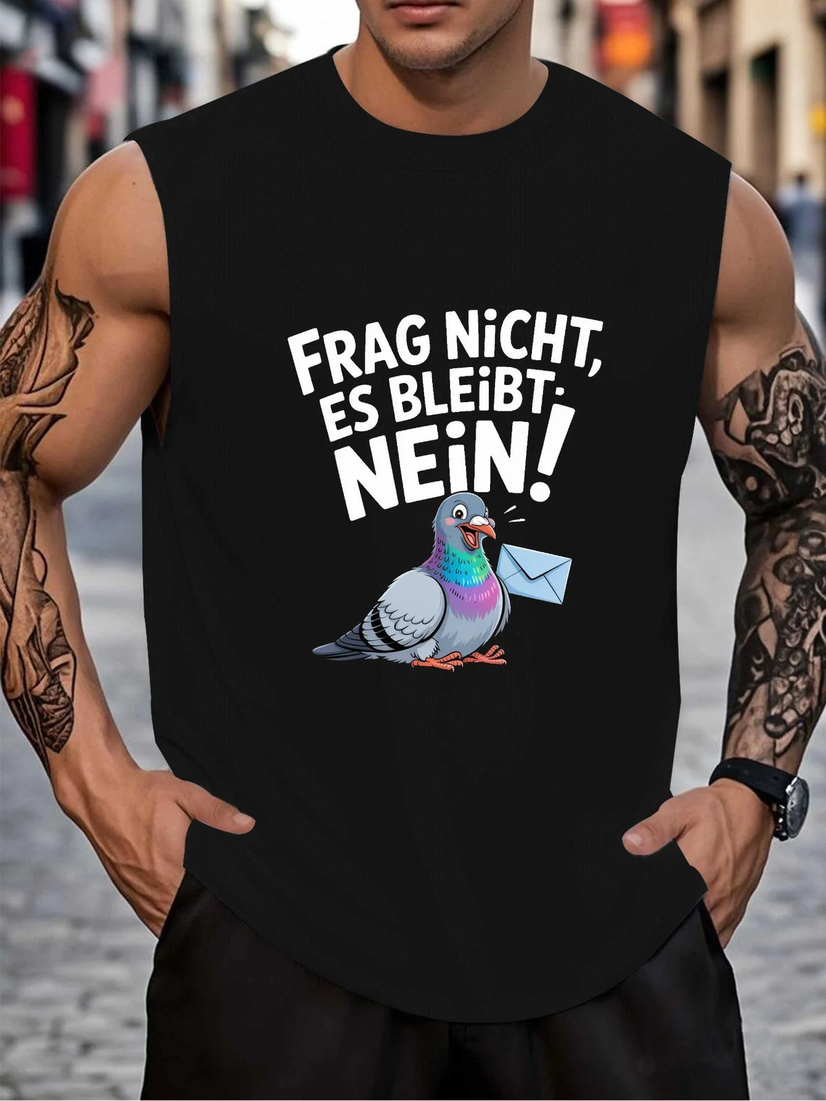 Men's large-sized, tall, breathable sleeveless shirt - pigeon print