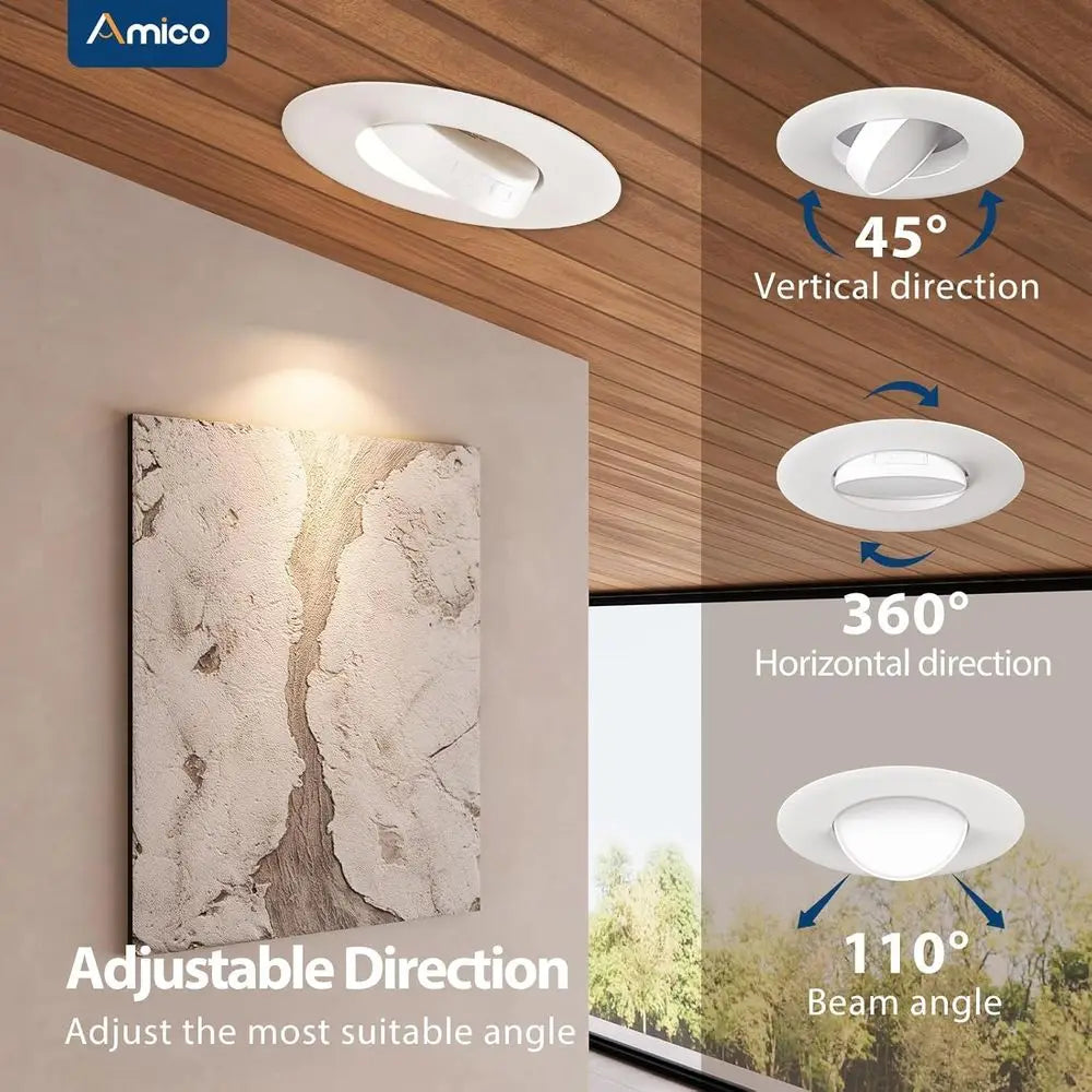 6 Pack 6 Inch Retro Eyeball Gimbal Lights, Adjustable Directional 5CCT LED Recessed Lights, Dimmable, 2700K/3000K/3500K/4000K/50