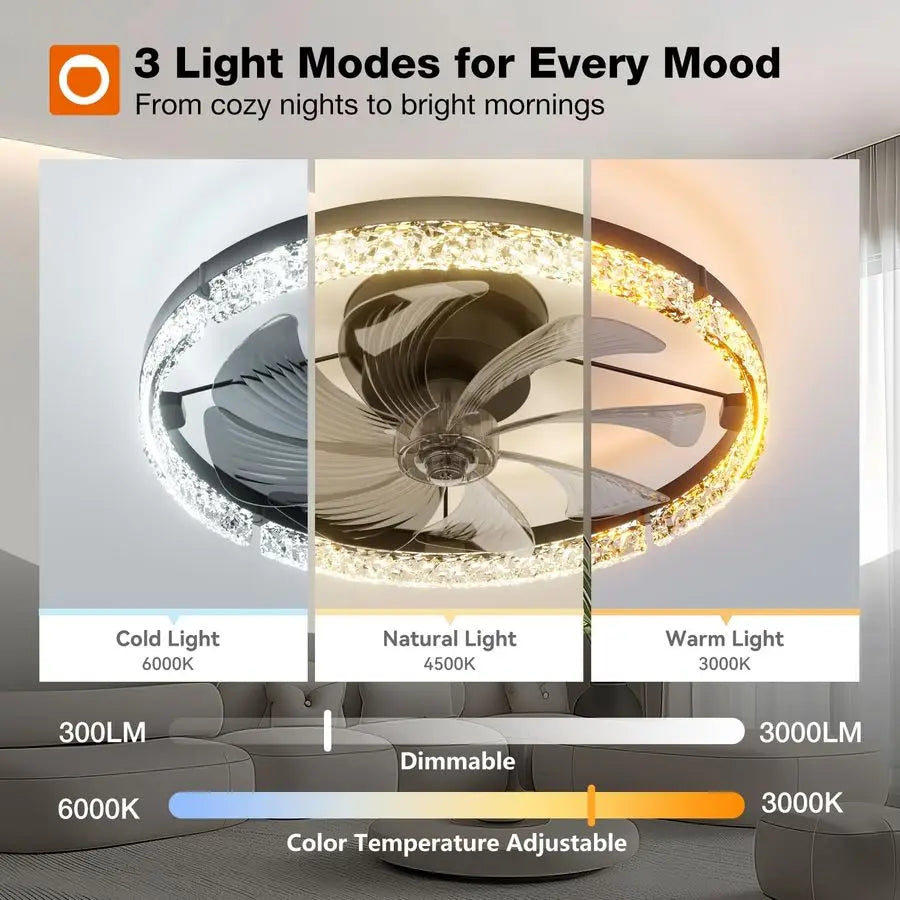 Ceiling Fans with Lights and Remote, 20 Low Profile Ceiling Fans, 30006000K Dimmable Modern Flush Mount LED Fan Light, Fandelier