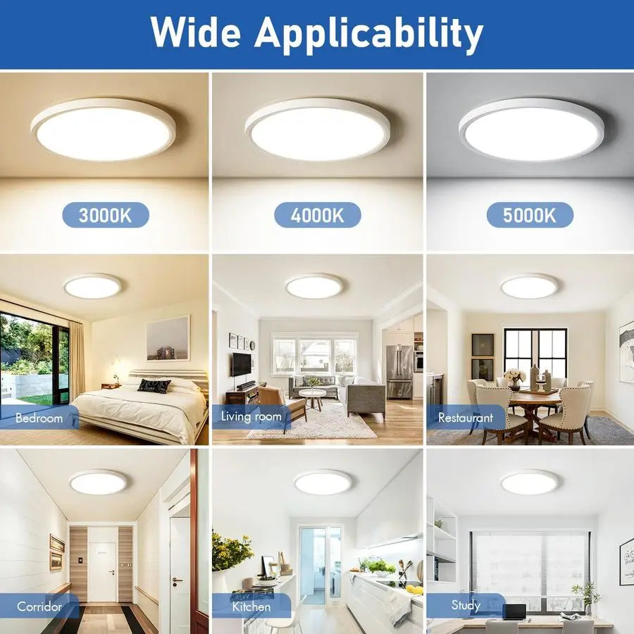 Pack 12 Inch Slim Dimmable LED Flush Mount Ceiling Light Fixtures, 24W 2640LM 3000K 4000K 5000K, House Upgrade Led Lights for Be