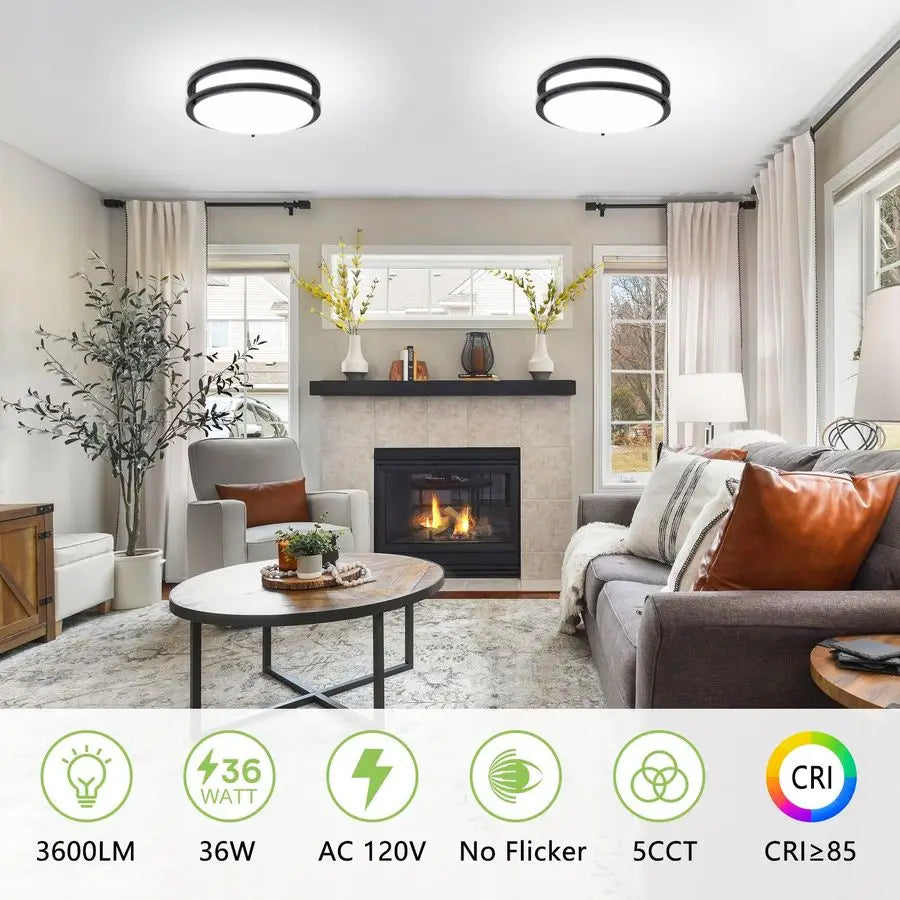 Mount Ceiling Light 2 Pack 36W 3000K 3500K 4000K 5000K 6000K Dimmable Led Ceiling Light Fixture for Kitchen Hallway Bedroom Bath