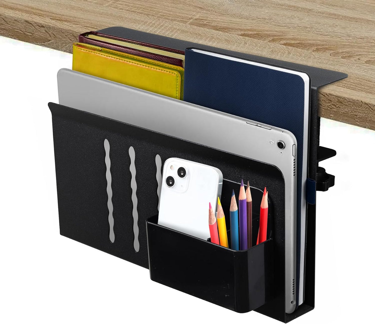 NNEDSZ Under Desk Side Laptop Holder Storage with No Drill Cable Management Tray and Pen Storage for Office and Home