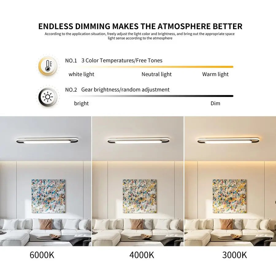 Modern Smart LED Linear Ceiling Lights Dimmable LED Ceiling Lamp with Remote Control,65W Metal Acrylic Flush Mount Ceiling Light
