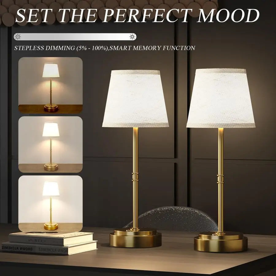 Table Lamp for Kitchen Counter amp Dining Room, 7500mAh Rechargeable Battery Operated Lamp, Antique Brass LED Touch Light for Re