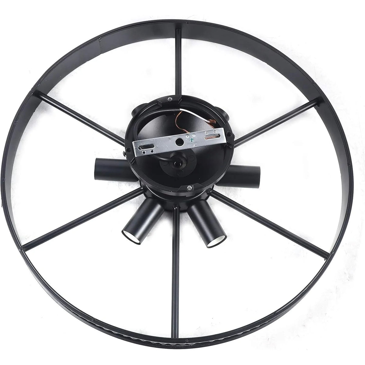 Industrial Wagon Wheel Chandelier 6 Lights, Rustic Flush Mount Ceiling Light Fixture, Retro Ceiling Lamp Hanging Lamp for Kitchen