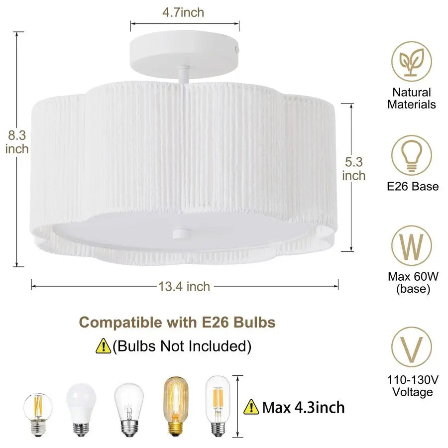 Ceiling Light Fixtures Flush Mount,3Light Boho Light Fixtures Ceiling Mount for Bedroom,Close to Ceiling Light Modern Rattan Cha