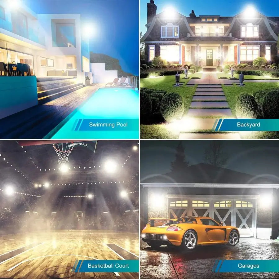Pack 100W Led Flood Lights Outdoor,Super Bright 11600LM Security Lights with Plug,Exterior IP66 Waterproof 5000K Daylight White