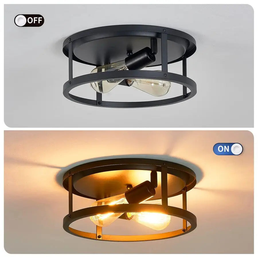 Pack Flush Mount Ceiling Light,13 Inch Industrial Farmhouse Ceiling Light Fixture,2Light Matte Black Flush Mount Light Fixture f