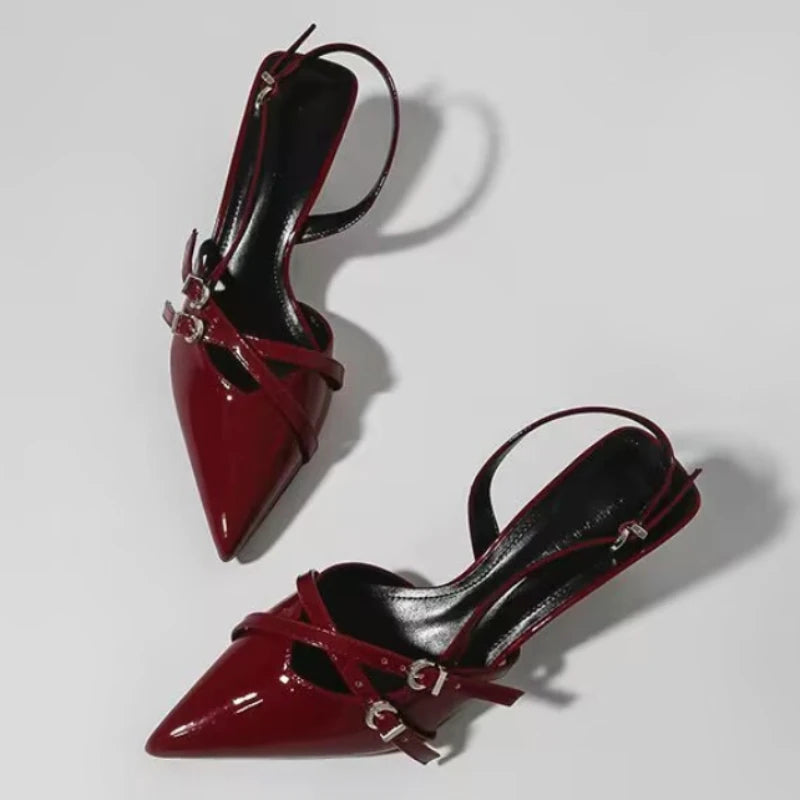 2026 New Summer Luxury Buckle Stiletto Sandals for Women Sexy Pointed Toe Low-Top Comfortable Office and Casual Women High Heels