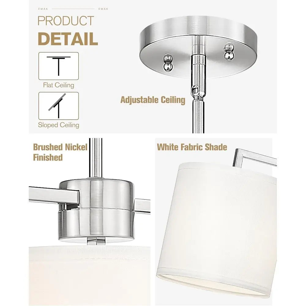 3-Light Dining Room Light ixture, Brushed Nickel Kitchen Island Lighting with Linen Drum Shade, ern Linear Chliers or Dining Roo