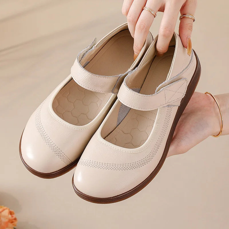 New real leather mary jane flats woman top quality shoes for women strappy moccasins ladies hook loop luxury flats female shoes