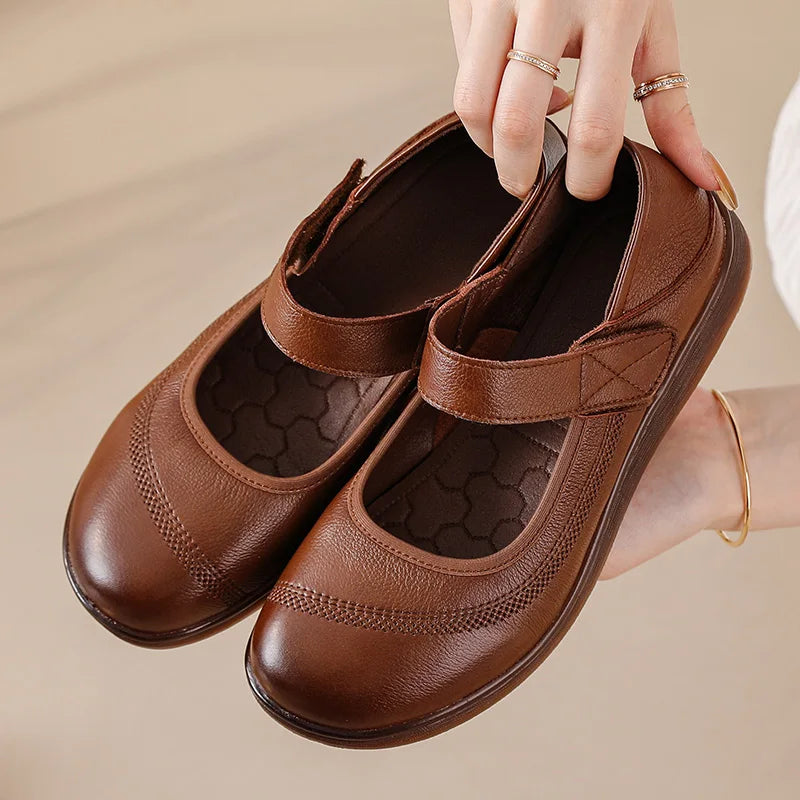 New real leather mary jane flats woman top quality shoes for women strappy moccasins ladies hook loop luxury flats female shoes