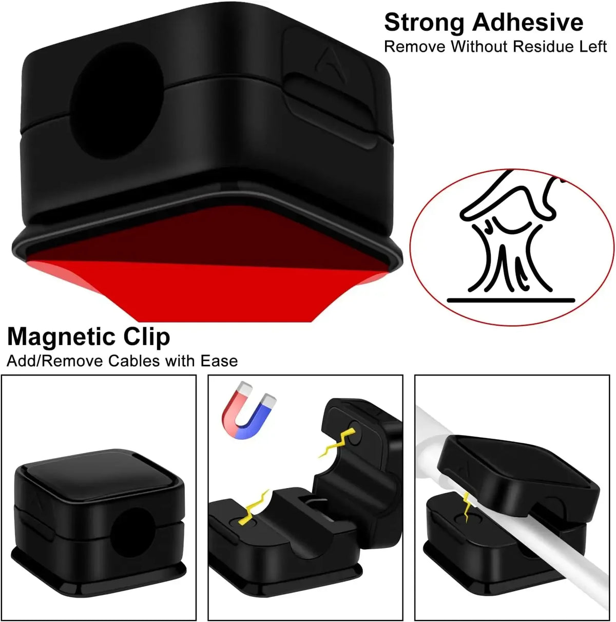 3-12 Pcs/Set Magnetic Cable Clips Cable Organiser Adjustable Cord Holder Under Desk Organizing Cable Management Holder