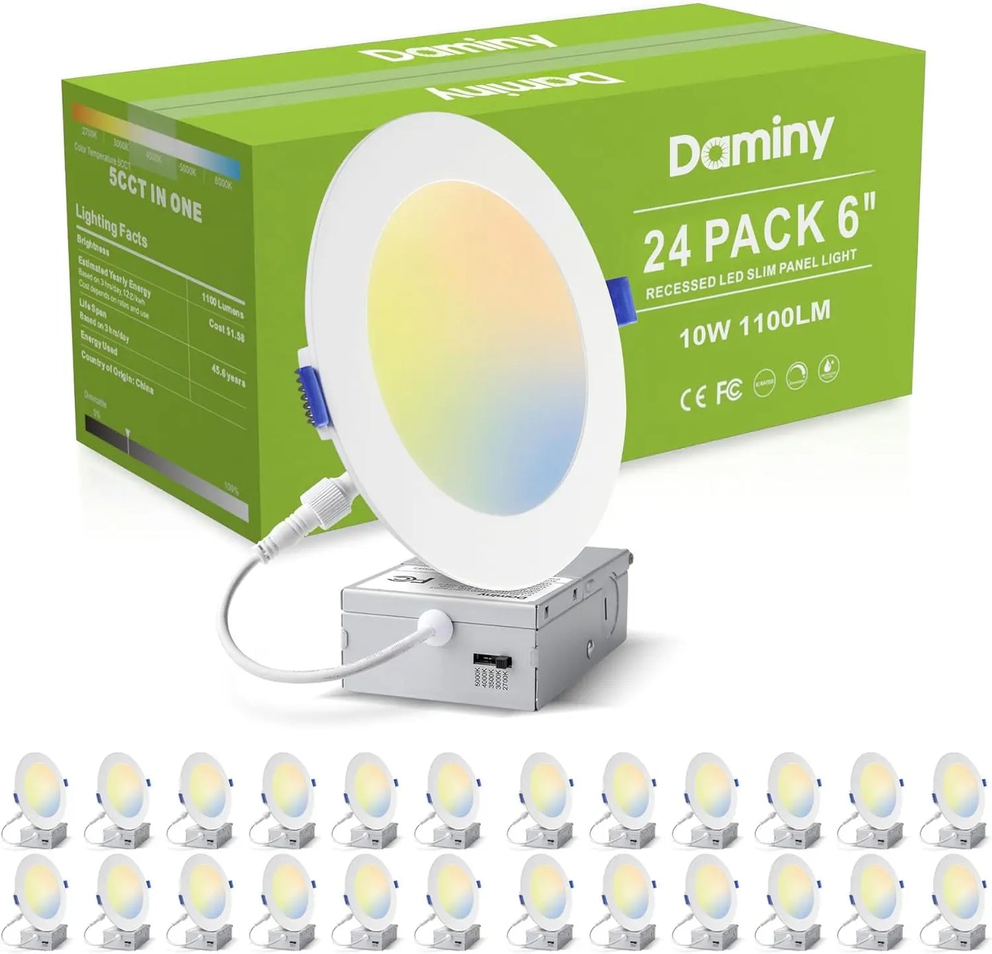 24 Pack 6 Inch LED Recessed Lighting, 5CCT Ultra-Thin, Dimmable Canless Wafer Ceiling Light, 10W High Brightness