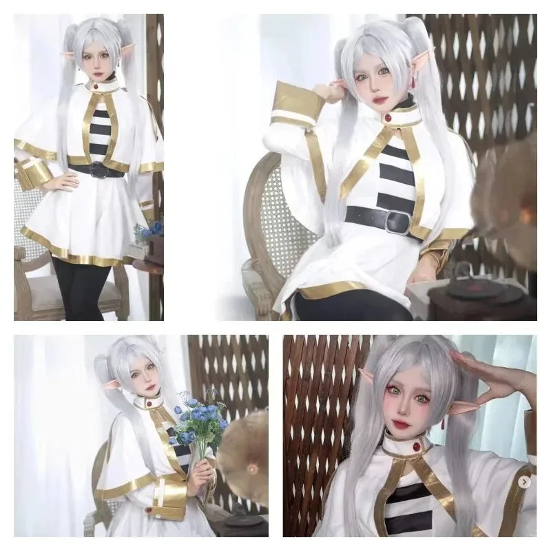 Sousou No Frieren Anime Cosplay Costume Elf Ear Wig And Shoes Set Magician Dress for Women Halloween Christmas Party
