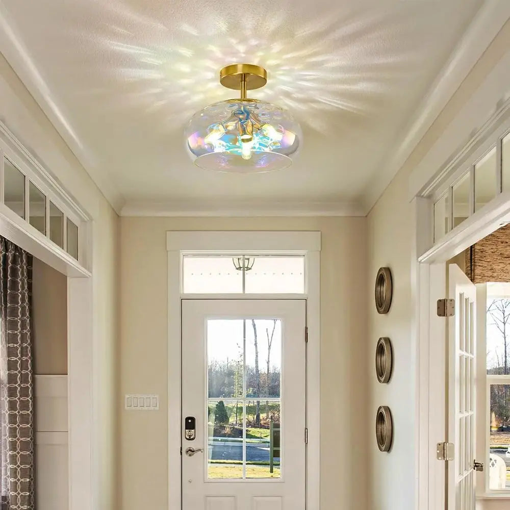 12 Inch Rainbow Hammered Glass Ceiling Light Fixtures for Hallway, Bedroom, Entryway, Kitchen
