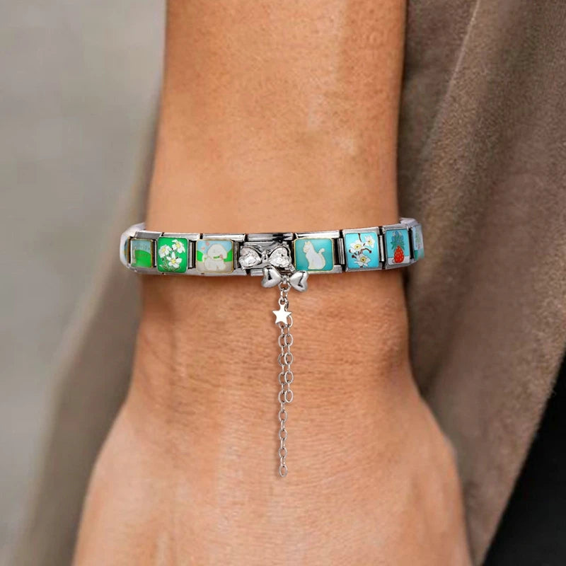 Zircon Moon Cherry Bow Knot Butterfly Heart Star Italian Charm Links Fit 9mm Bracelet Stainless Steel DIY Jewelry Making Gifts