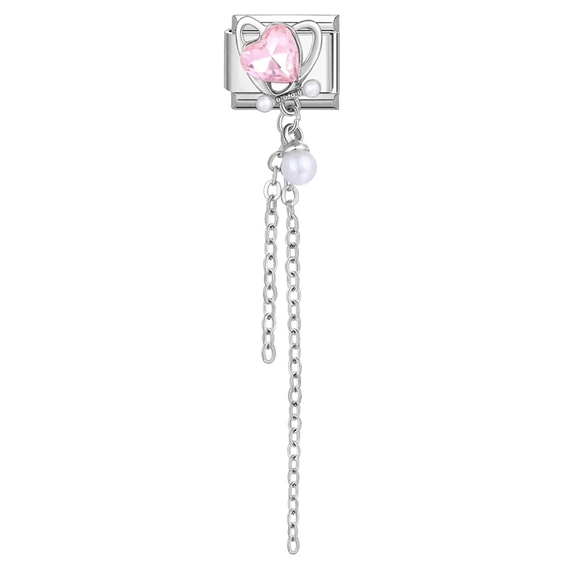 Zircon Moon Cherry Bow Knot Butterfly Heart Star Italian Charm Links Fit 9mm Bracelet Stainless Steel DIY Jewelry Making Gifts