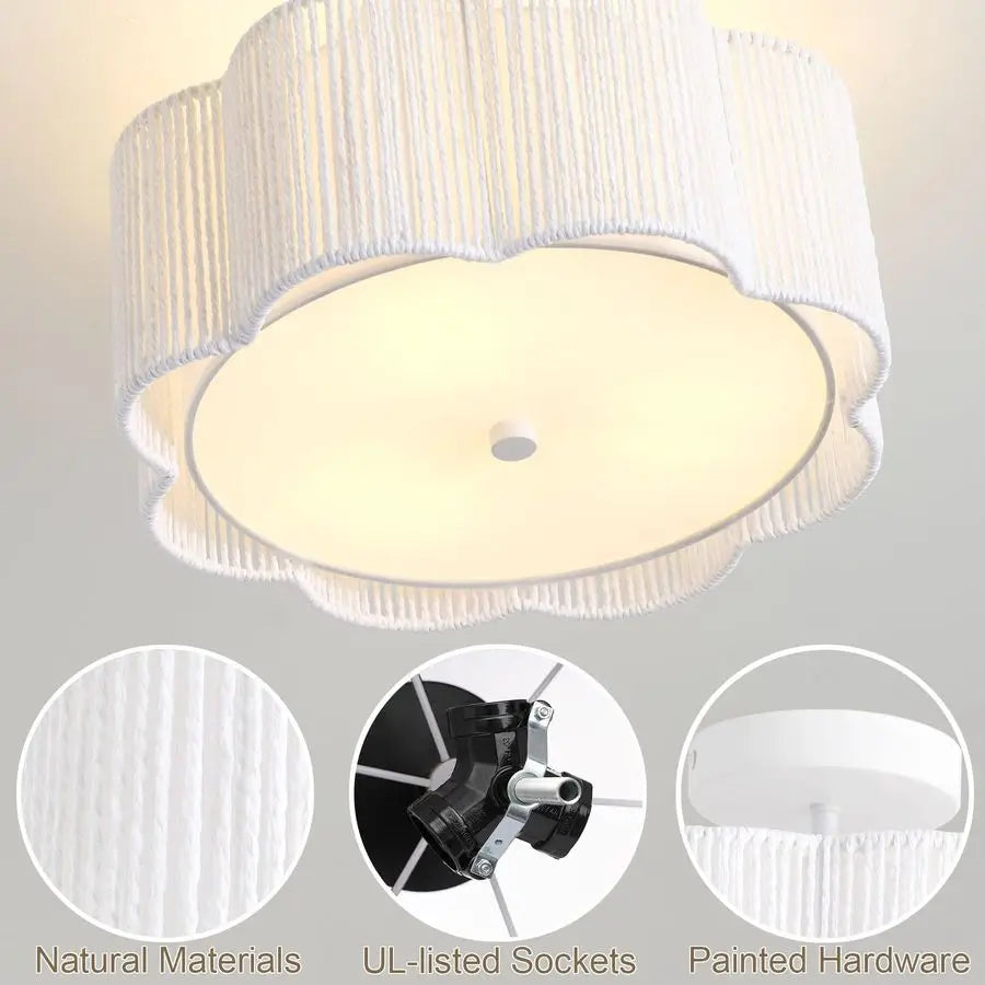 Ceiling Light Fixtures Flush Mount,3Light Boho Light Fixtures Ceiling Mount for Bedroom,Close to Ceiling Light Modern Rattan Cha