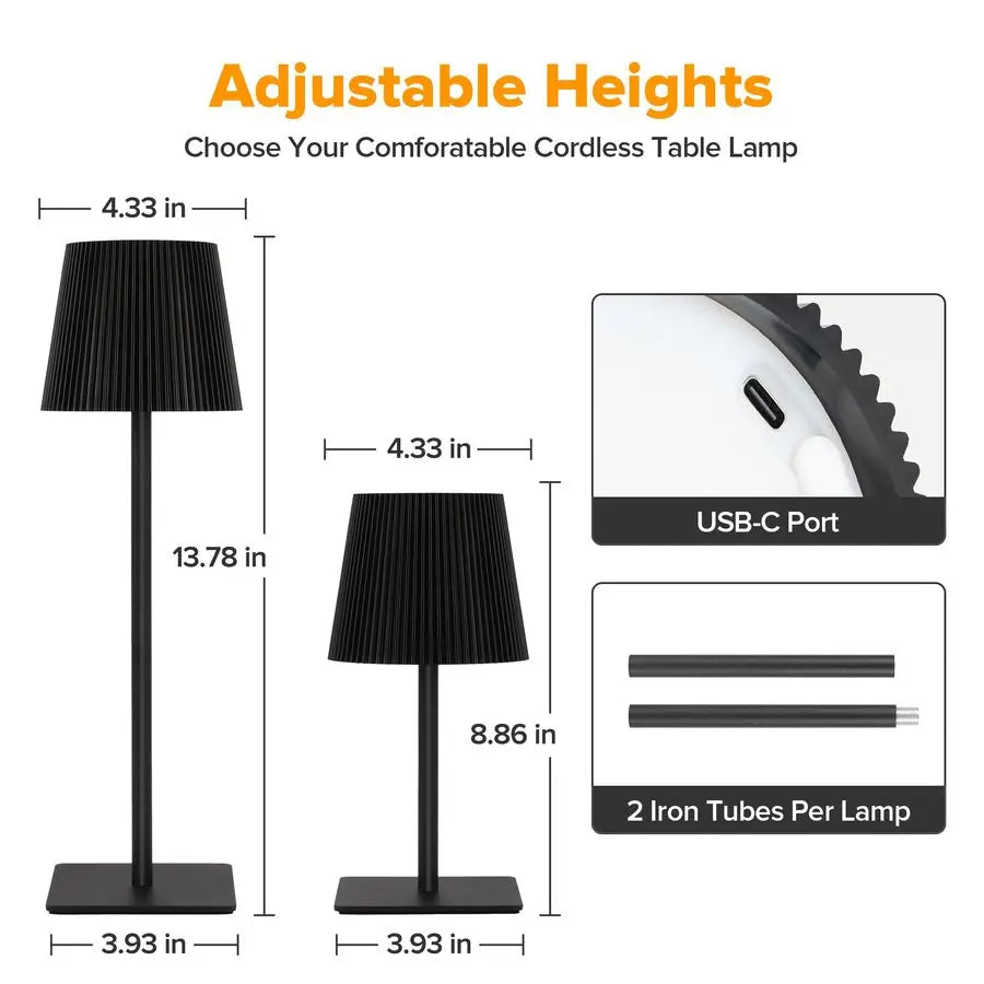 2 Pack Cordless Table Lamp,6000mAh Rechargeable Battery Operated Desk Lamp,Two Adjustable Heights,Waterproof, Touch Control amp