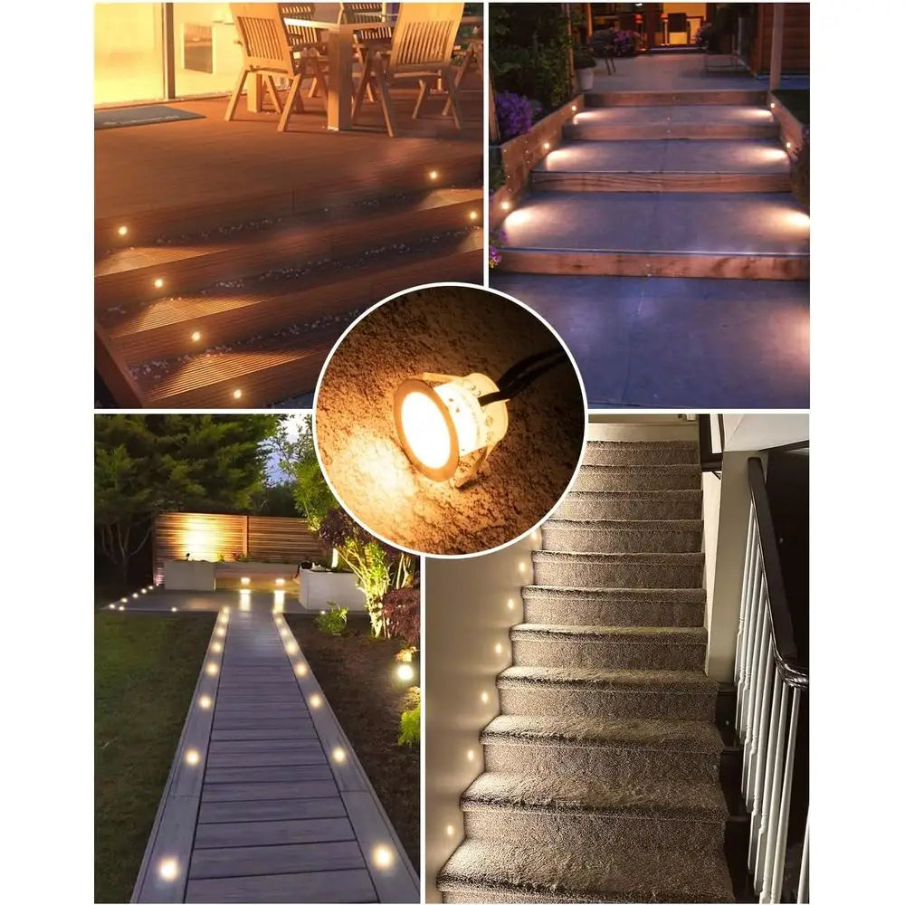 Reced LED Deck Light Kits(16Pack), 12V Low age Landse Lighting IP67 Waterproo Outdoor Step Stair Lights Warm White Deck Lighting