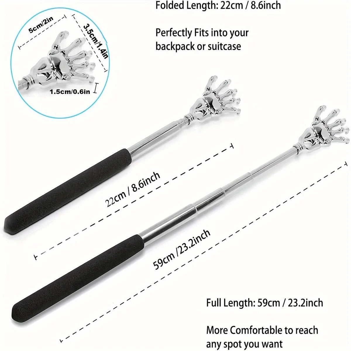 Stainless Steel Adjustable Massage and Tickle Relief Back Portable Rubber Handle Extendable Telescoping Itch Stick Health Care