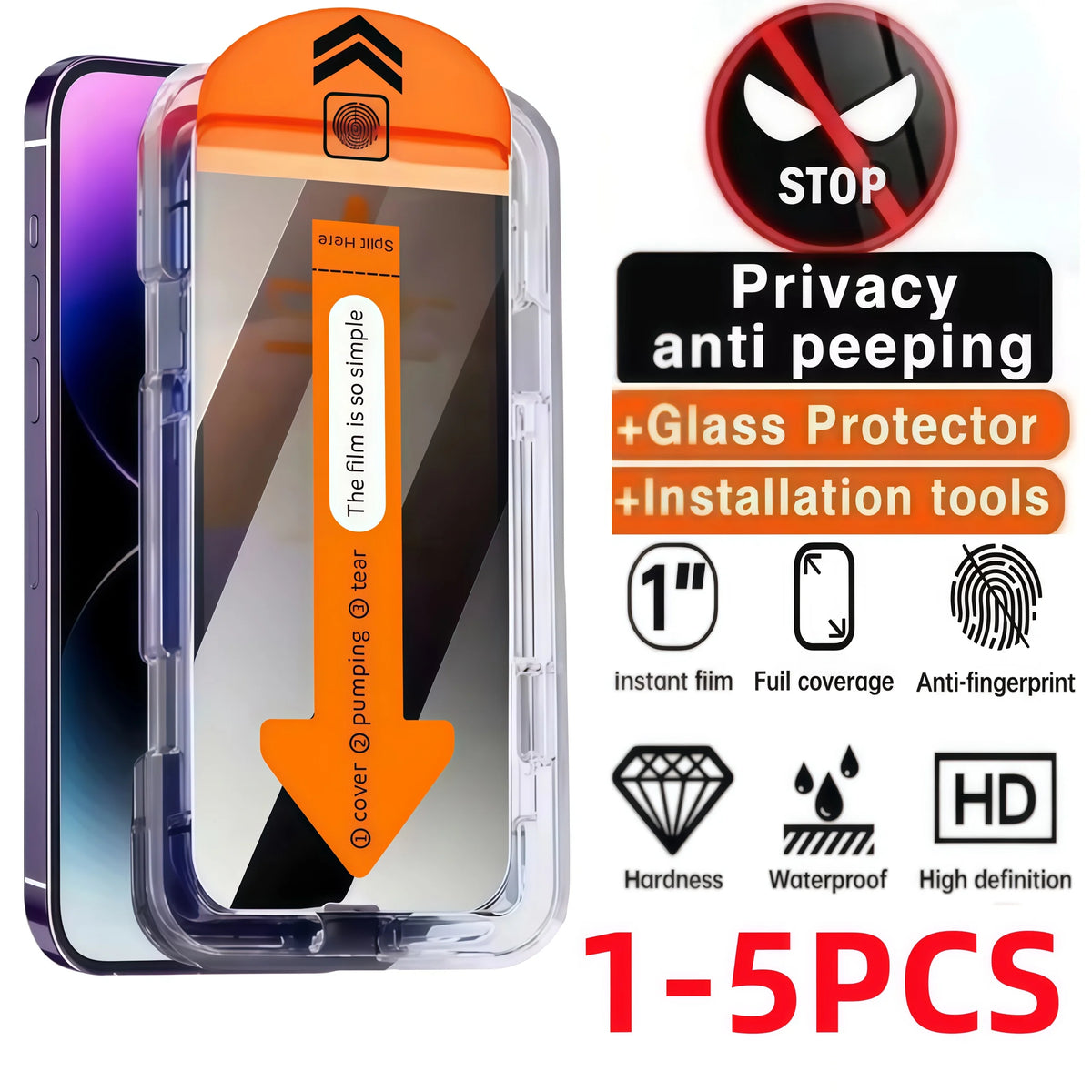 1-5PCS privacy screen protectors for iPhone 17 16 Pro Max 17 Air 15 14 Plus 13 12 tempered glass easy to install anti spy glass