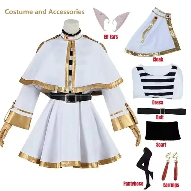 Sousou No Frieren Anime Cosplay Costume Elf Ear Wig And Shoes Set Magician Dress for Women Halloween Christmas Party