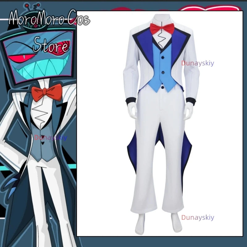 2025 New Anime Cosplay Hotel VOX Cosplay Costume White Suit Top Pants Women Men Halloween Roleplay Clothes
