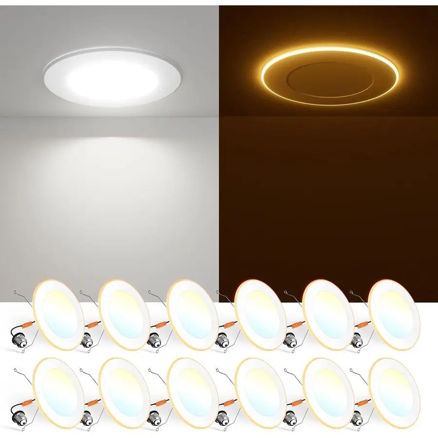 12 Pack 5 6 Inch 5CCT LED Recessed Can Light with Night Light, 2700K 3000K 4000K 5000K 6000K Selectable Flat Recessed Lighting,