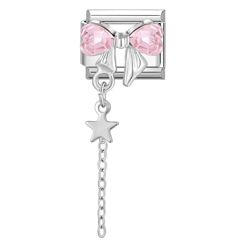 Zircon Moon Cherry Bow Knot Butterfly Heart Star Italian Charm Links Fit 9mm Bracelet Stainless Steel DIY Jewelry Making Gifts