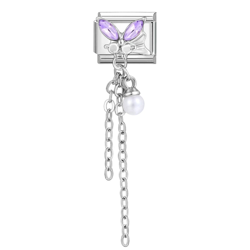 Zircon Moon Cherry Bow Knot Butterfly Heart Star Italian Charm Links Fit 9mm Bracelet Stainless Steel DIY Jewelry Making Gifts