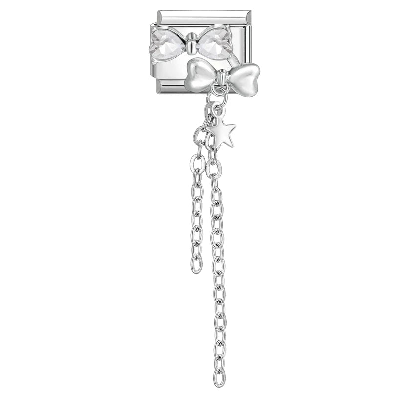 Zircon Moon Cherry Bow Knot Butterfly Heart Star Italian Charm Links Fit 9mm Bracelet Stainless Steel DIY Jewelry Making Gifts