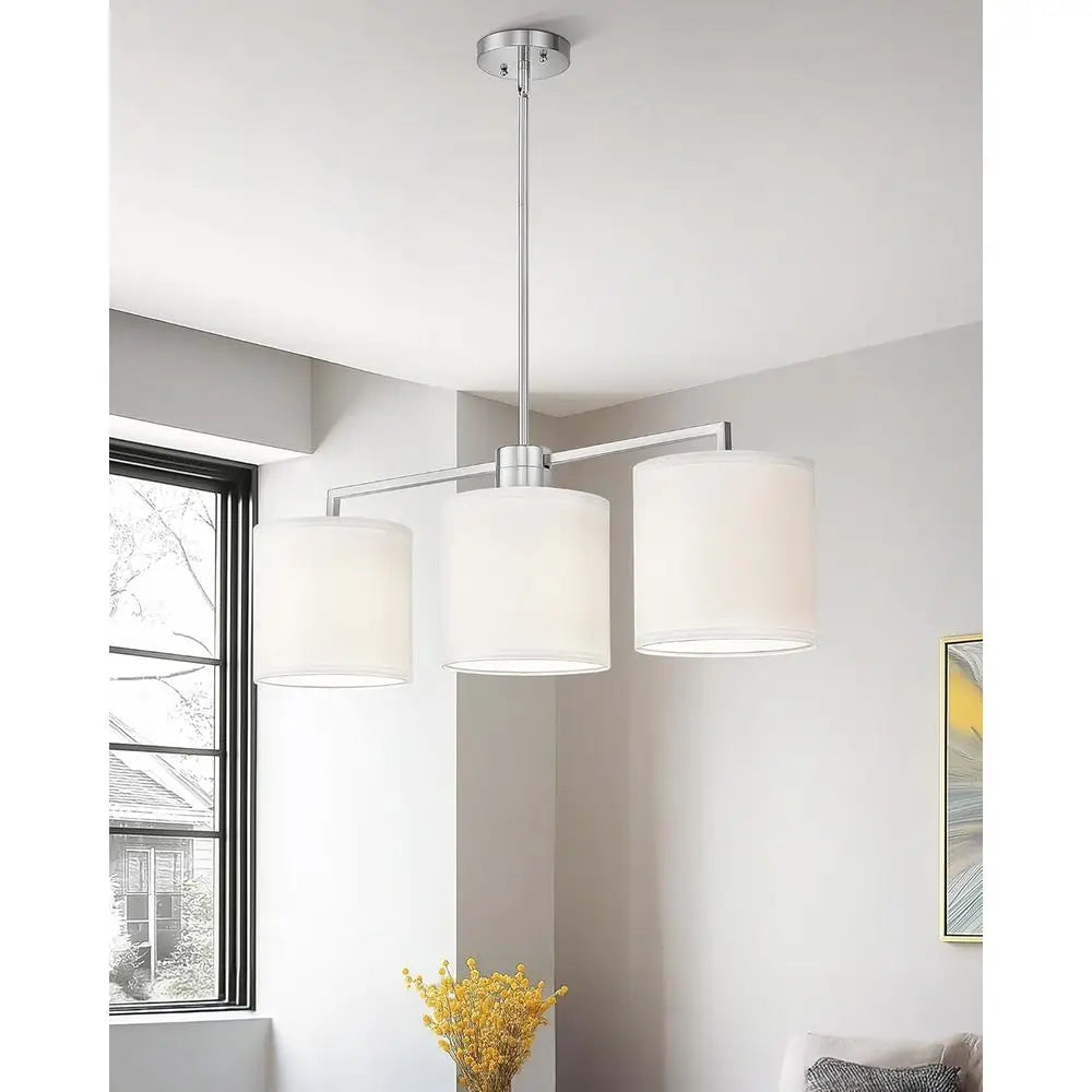 3-Light Dining Room Light ixture, Brushed Nickel Kitchen Island Lighting with Linen Drum Shade, ern Linear Chliers or Dining Roo