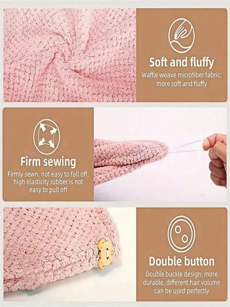 Solid color hair towel Textured dry hair cap 9.8 "X 25.5" absorbent hair towel wrap for button-down women