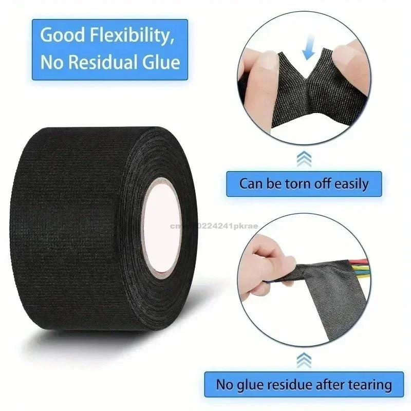 Black Electrical Insulating Tape Fabric Adhesive Tape Automotive Cloth Tape Sound Absorbing Tapes Heat Waterproof Resistance