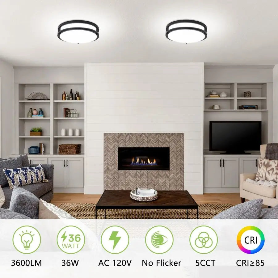 Mount Ceiling Light 2 Pack 36W 3000K 3500K 4000K 5000K 6000K Dimmable Led Ceiling Light Fixture for Kitchen Hallway Bedroom Bath