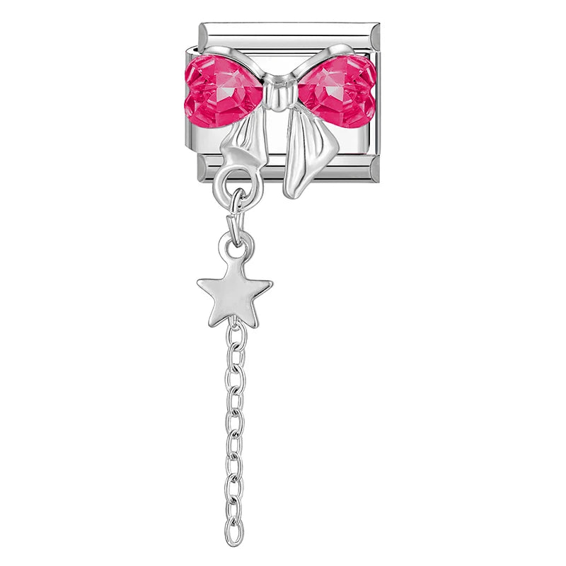 Zircon Moon Cherry Bow Knot Butterfly Heart Star Italian Charm Links Fit 9mm Bracelet Stainless Steel DIY Jewelry Making Gifts