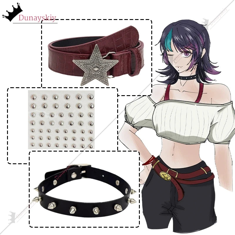 Cosplay Hoshi Kirara Roro JJK Dead Anime Accessories Belt Pants Strap Necklace Neck Lace Disguise Women Halloween Masquerade Set
