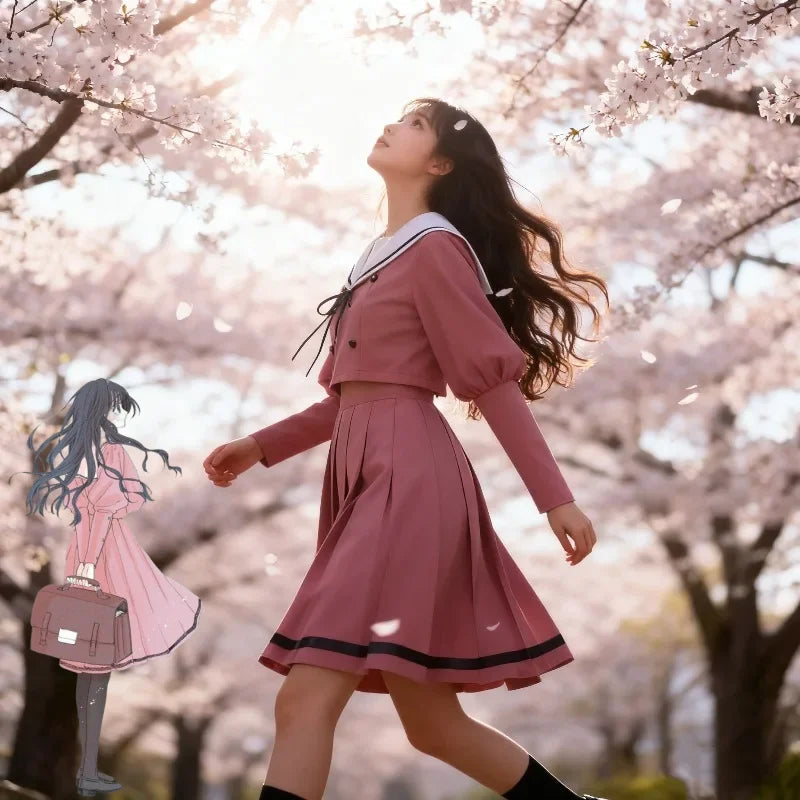 Anime The Fragrant Flower Blooms with Dignity Character Waguri Kaoruko Cosplay Costume Shirt Dress Bow Tie School Uniform Women