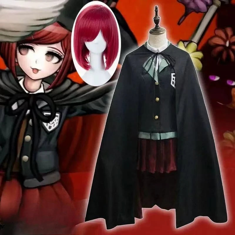 Anime Danganronpa Magician Yumeno Himiko Girl Uniform Halloween Carnival Student JK Uniform Cosplay Costume Red Wig